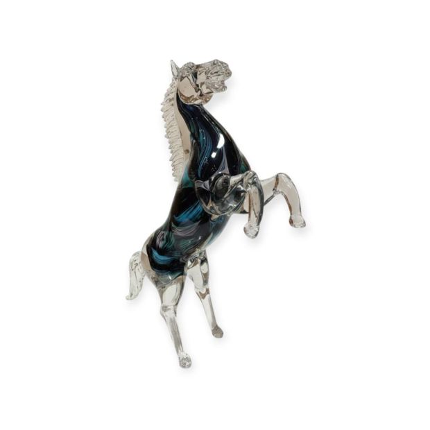 "Impeto Cromatico" – Cavallo Rampante d'Arte in Vetro di Murano con Sfumature Petalo Nero-Rosa-Blu